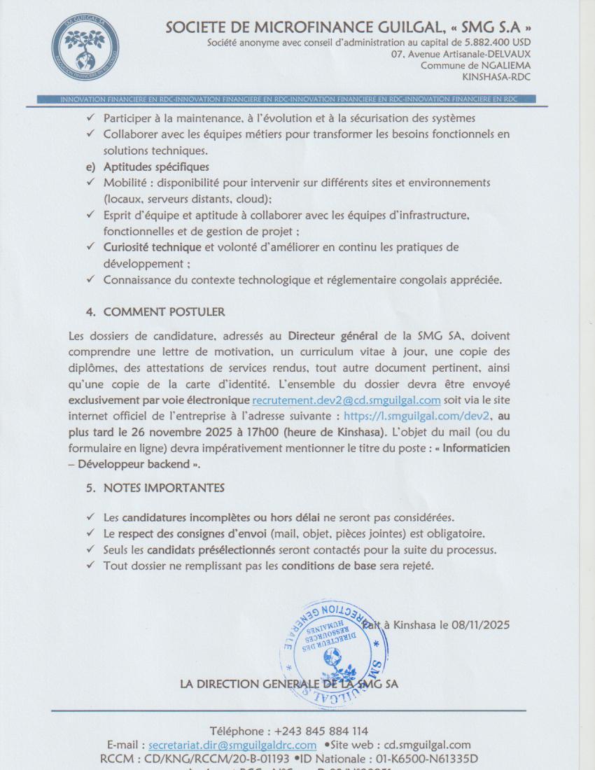 Page 3 Document de l'offre Informaticien développeur Backend