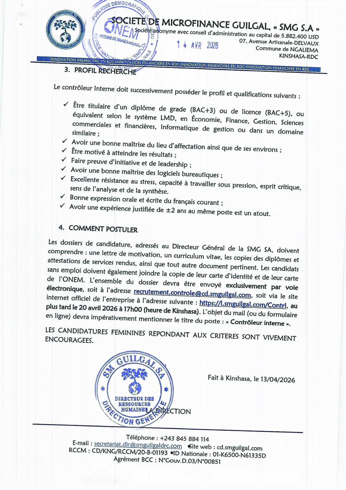 Offre d'emploi contrôleur interne page 2