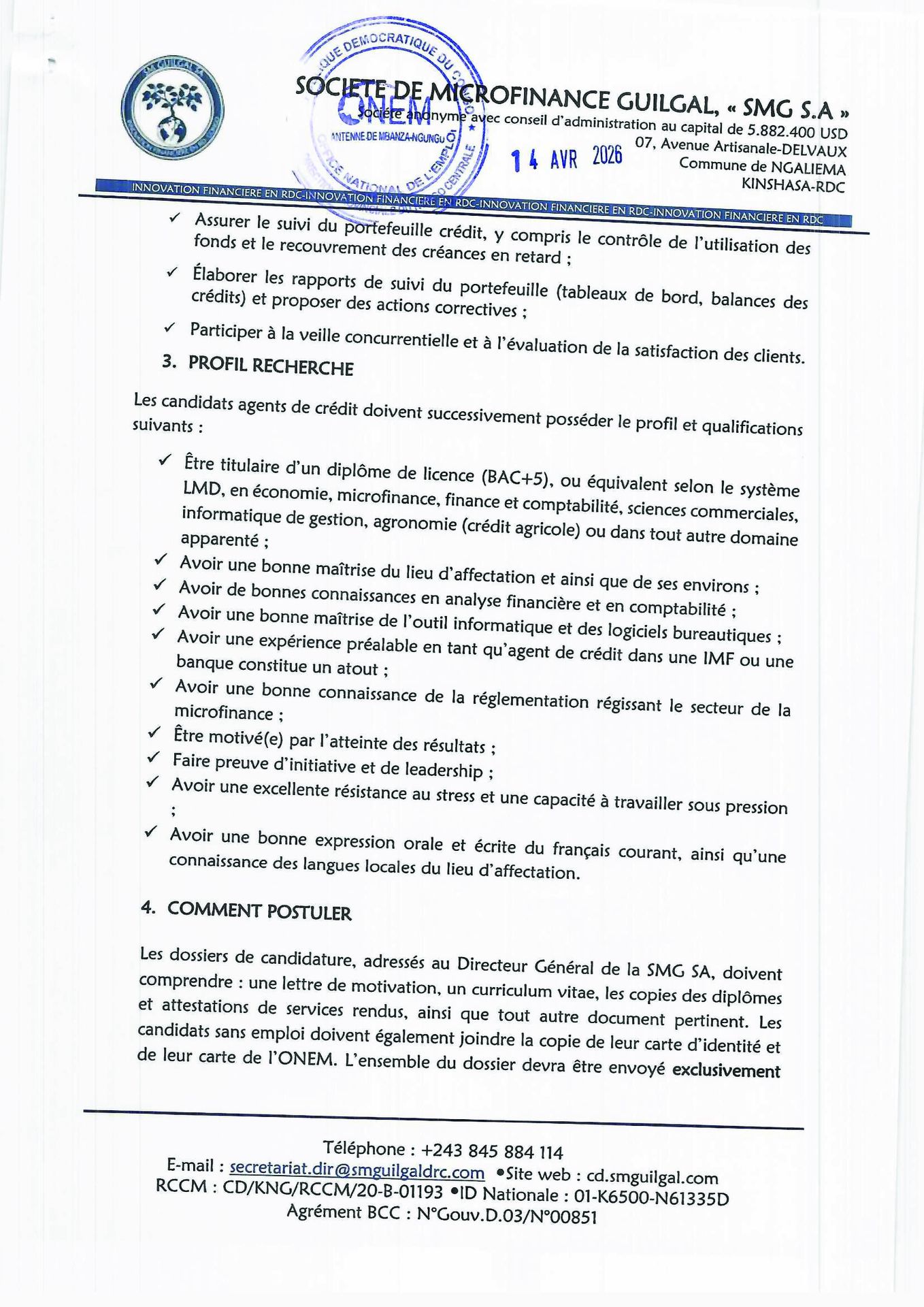 Offre d'emploi agent de crédit page 2